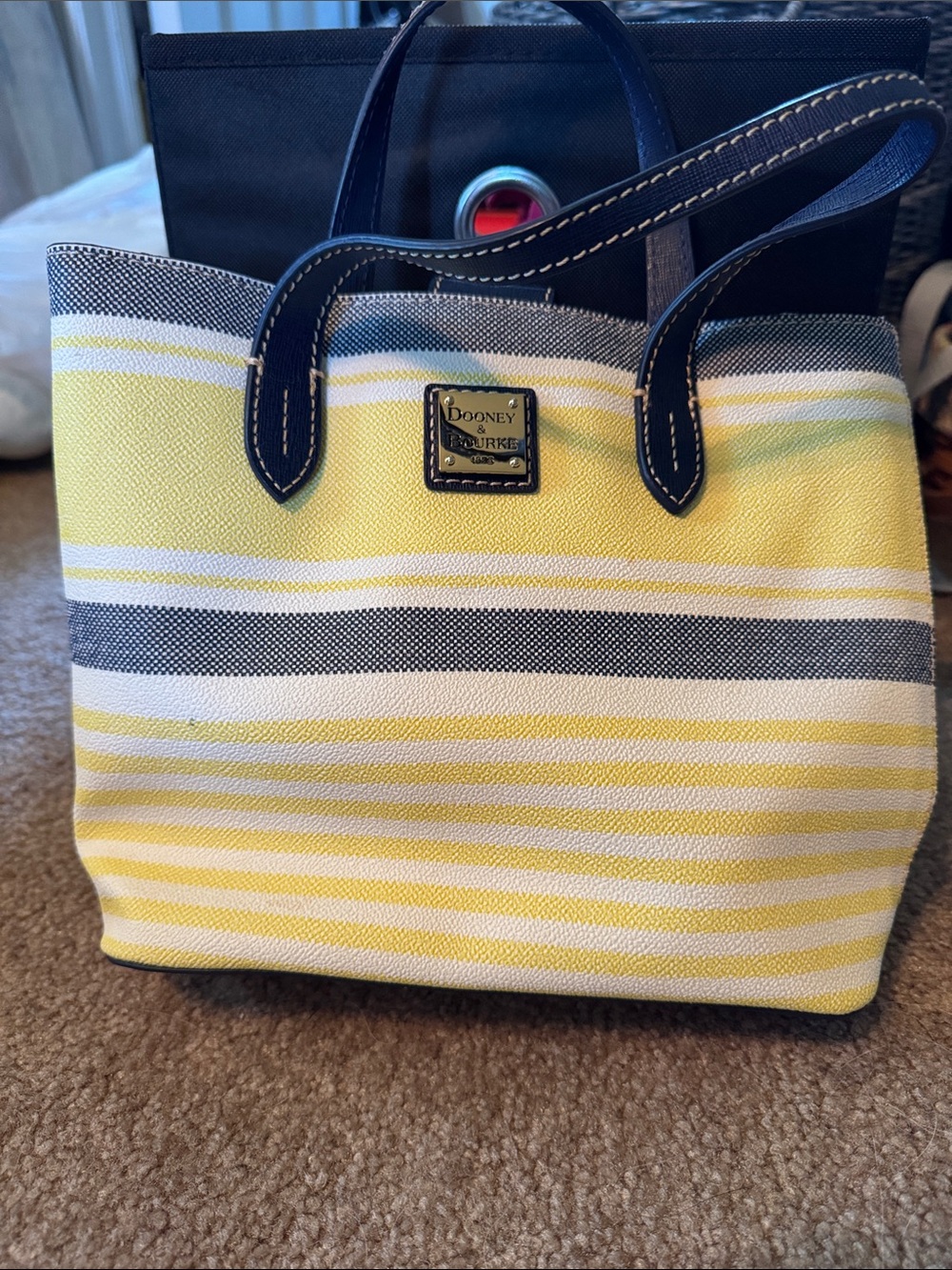 Dooney & Bourke Yellow and Navy Striped Canvas Tote